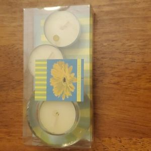 New Glass Candle Holder Extra Scented Tea Light Candles Set Gerber Daisy